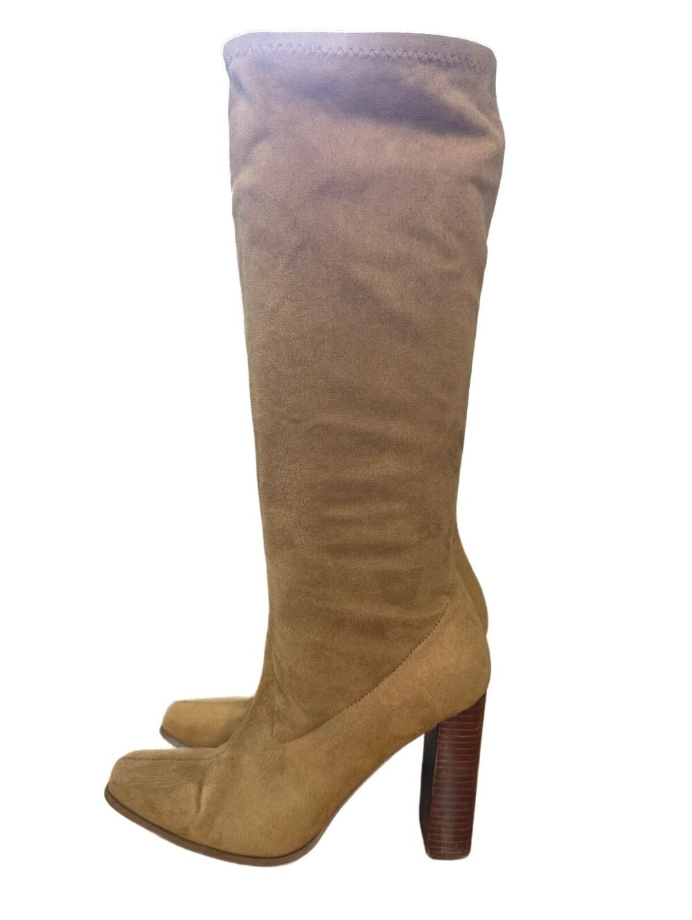 Vintage Y2K Candie's Fauz Suede Knee High Boots with Chunky Wooden Heel Size 9